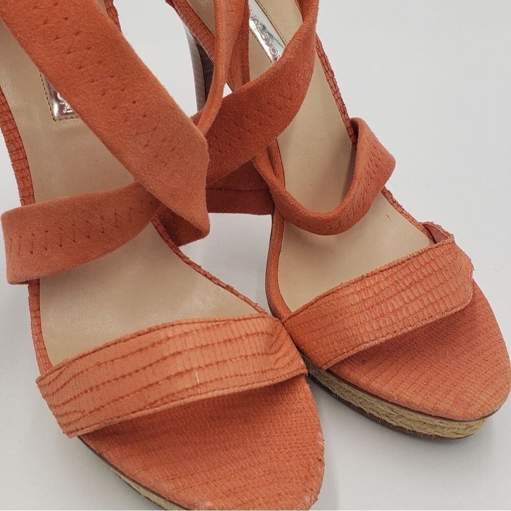 Halston Orange Espadrille Platform Pumps Size 10 - Picture 3 of 15